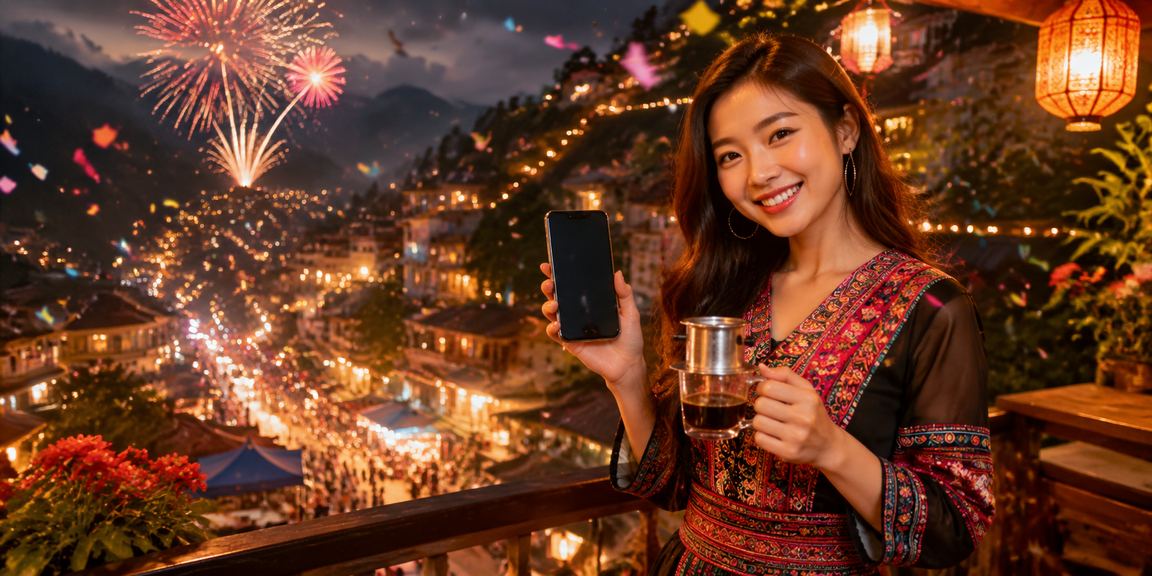Người dùng tại Sa Pa quản lý tài khoản cá cược trên điện thoại bên ly cà phê